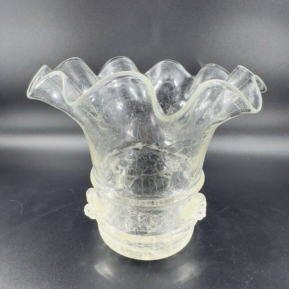 Vintage Clear Crackle Glads Ruffled Top Glass Vase Vessel Hand Blown Vase VTG - Picture 16 of 16